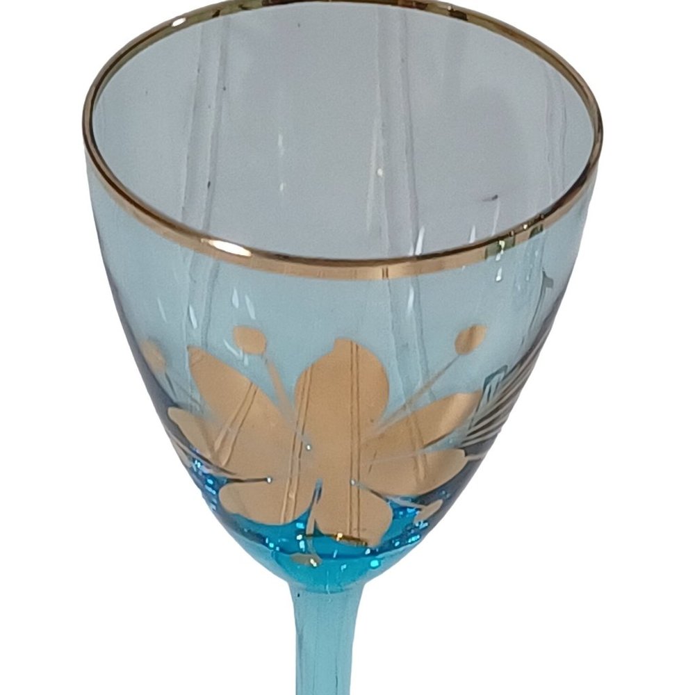 Mid Century Italian Art Glass Wine Cordial Glasses 24K Gold Turquoise Aqua Blue - Picture 6 of 7